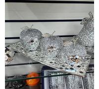 Biznest Silver Crushed Diamond 3X Heart Style Apple With Try Crystal Ornament Statue Shelf Décor