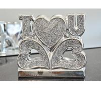 Biznest Silver Crushed Diamond, I Love You with Two Heart Stand Figurine Ornament Home Décor