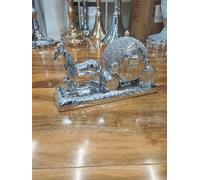 Biznest SILVER CRUSHED DIAMOND SPARKLY CARRIAGE COUPLE UNICORN ORNAMENT SITTER BLING
