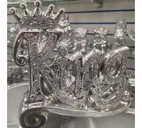 Biznest Silver Crushed Diamond Sparkly Crown King Ornament Shelf Sitter Bling