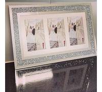 Biznest Silver Diamante Crushed Crystal Photo Frame Multi Aperture Picture For 3 Photos 4X6 Inch (48Cmx29Cm)