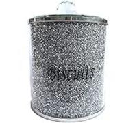 Biznest Silver Diamond Crushed Biscuit Cookies Canister Jar Tin Kitchen Storage Containers Trimmings Crystal Filled
