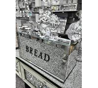 Biznest Silver Diamond Crushed Square Bread Canister Jar Tin Kitchen Storage Containers Silver Trimmings Crystal Filled Gift