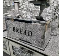 Biznest Silver Diamond Crushed Square Bread Canister Jar Tin Kitchen Storage Containers Silver Trimmings Crystal Filled Gift