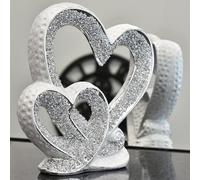 Biznest Silver Double Heart Sparkle Ornament Bling Crushed Diamond Double Heart Crushed Diamond Display Wedding