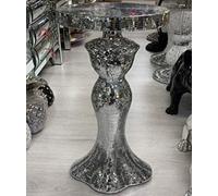 Biznest Silver Full Mirrored Body Italian Lady Base Glass Mosaic End Table Round Crystal Effect Plant Stand Romany Pearl 63X33 Cm