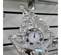 Biznest Silver Glass Sparkle Ornament Bling Crushed Diamond Sail Boat Ship With Clock