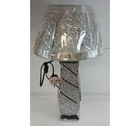 Biznest Silver Glitter Crushed Diamond Table Lamp Shade Ornament Home Gift Diamante Square Base 45X30Cm