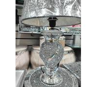 Biznest Silver Glitter Crushed Diamond Table Lamp with Shade Ornament Diamante Home Spiral Line