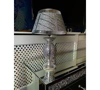 Biznest Silver Glitter Crushed Diamond Table with Lamp Shade Ornament Home Gift Diamante Circle Lined Base