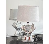 Biznest Silver Glitter Crushed Diamond Table with Lamp Shade Ornament Home Gift Diamante Heart with Hands