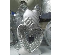 Biznest Silver Heart Hands Crushed Diamond Sparkle Bling Lovely Display Statue Decor Ornament