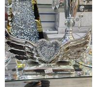 Biznest Silver Heart Wings Sparkle Ornament Crushed Diamond Gift Present For All Occasion Home Décor