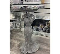 Biznest Silver Lady Mirrored Side Table Modern Plant Stands Bed Side Sparkle End Romany Pearl