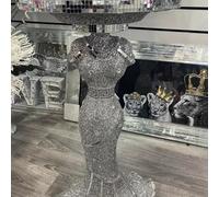 Biznest Silver Lady Mirrored Side Table Modern Plant Stands Bed Side Sparkle End Romany Pearl