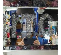 Biznest Silver Mirror Diamond Crush B-I-T-C-H Sign Glitz Sparkle Wall Plaque Wall Art 60X20Cm