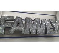 Biznest SILVER MIRRORED CRUSHED DIAMOND SPARKLY MODERN FAMILY LETTER ORNAMENT WALL DECORATION