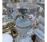 Biznest Silver Mirrored Side Table Modern Infinity Stands Bed Side Sparkle Border