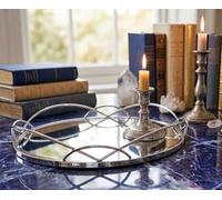 Biznest Silver Mirrored Tray Crafted With Glass And Metal Decorative Tray Dia 30cm x H 6cm