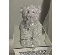 Biznest Silver Ornament Ceramic Crystal Full Crushed Teddy Bear Sparkling Home Decor Gift (Small)