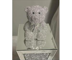 Biznest Silver Ornament Ceramic Crystal Full Crushed Teddy Bear Sparkling Home Decor Gift (SMALL)