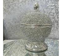 Biznest Silver Sparkle Diamante Ceramic Jar Polished Round Trinket