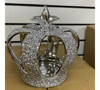 Biznest Silver Sparkle Ornament Bling Crushed Diamond 3Dcrown Crushed Diamond Shelf Sitter Display Gifts