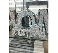 Biznest Silver Sparkle Ornament Bling Crushed Diamond Crystal letter Craft Ceramic Ornaments for Home and Party Decoration (FAMILY)