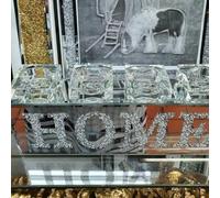 Biznest Silver Sparkle Ornament Bling Crushed Diamond Home Clear Glass With 4 Tea Light Candle Holder Stand For Home Garden Wall