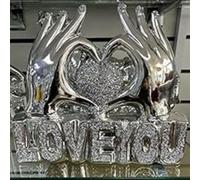 Biznest Silver Sparkle Ornament Bling Crushed Diamond I Love You Heart In Hands Decorative Letter Blocks Sight Words For Room