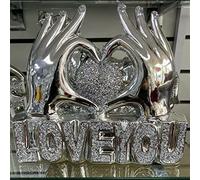 Biznest Silver Sparkle Ornament Bling Crushed Diamond I Love You Heart In Hands Decorative Letter Blocks Sight Words For Room Home Decoration Gift Present For All Occasion Home Decor