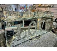 Biznest Silver Sparkle Ornament Bling Crushed Diamond Love Clear Glass Tea Light Candle Holder Stand For Home Garden Wall Dining Table Bathroom Home Decor
