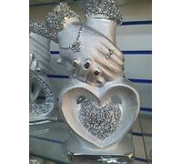 Biznest Silver Sparkle Ornament Crushed Diamond Gift heart ornament hand love Handmade Craft Crushed Diamond Display Wedding Anniversary Birthday Present Home Décor