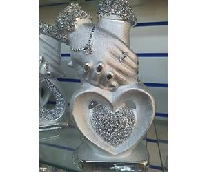 Biznest Silver Sparkle Ornament Crushed Diamond Gift heart ornament hand love Handmade Craft Crushed Diamond Display Wedding Anniversary Birthday Present Home Décor