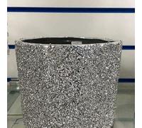 Biznest Silver Sparkle Ornament Diamond Gift Mirrored Flower Pot Vase With Floral Design 25 Cm