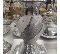 Biznest Silver & White Vase Statue Sparkle Ornament Crushed Diamond Gift Mirrored Flower Pot 40Cm