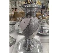 Biznest Silver & White Vase Statue Sparkle Ornament Crushed Diamond Gift Mirrored Flower Pot 40CM