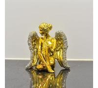 Biznest Sitting Angel With Wide Wings Crushed Ornament Sparkle Diamond For Gift Beautiful Decorative (Gold)
