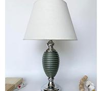 Biznest Sleek Dark Gray Ceramic & Chrome Metal Base And Soft White Fabric Shade For A Modern Table Lamp 50 Cm (Ring Base T063)