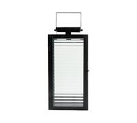 Biznest Sleek Ribbed Glass Panels Lantern Black Metal Frame Tealight Candle Pillar Holder Interior Room Accent Lighting 30X15X14Cm