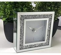 Biznest Small Square Crystal Clock Crushed Diamante Desk Clock Elegant Diamond Crystal Mirror Crushed Jewel Numbers 14X14Cm