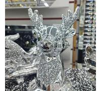 Biznest Sparkle Ornament Silver Reindeer Moose Deer Head Sculpture Figurine For Christmas Indoor Home