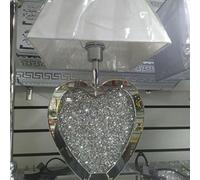 Biznest Sparkly Crushed Diamond Table Lamp Heart Shape Base Mirrored Crystal Tall Silver Shade Glitz