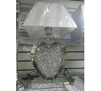 Biznest Sparkly Crushed Diamond Table Lamp Heart Shape Base Mirrored Crystal Tall Silver Shade Glitz