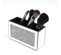 Biznest Sparkly Diamond Crush Crystal Effect Silver-Black Mirror Makeup Brush Holder Dressing
