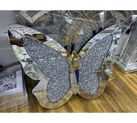 Biznest Sparkly SILVER Bling Crushed Diamond Butterfly Crystal 60X40Cm Shiny Wall Hanging