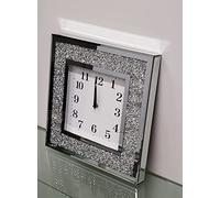 Biznest Square NUMBER Analogue 40x40cm SILVER CRUSHED CRYSTAL DIAMOND FILLED SPARKL WALL CLOCK