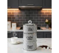 Biznest Stackable Diamond Crushed Tea Coffee Sugar Canisters Jars Round Shaped Kitchen Storage Silver Crystal Filled