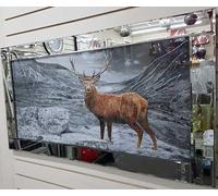 Biznest STAG IN HIGHLANDS Picture Liquid 3D Wall Decor Glitter Wall Art Mirrored Frame Home Decoration Bedroom Living Room 85x45cm B-AN006