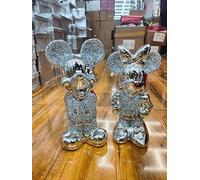 Biznest Stunning Silver Crushed Diamond Set of Minnie+Micky Mouse Sparkle Ornament Bling Décor